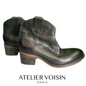 Atelier Voisin Paris Womens size 37 Black Ankle Designer Cowboy boots Country